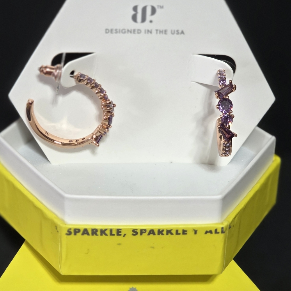 BP Purple and Rose Gold Hoop Earrings